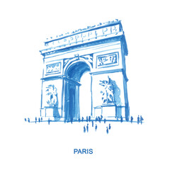  Arc de triomphe , Paris,  monument, french architecture, old building, cityscape, sketch, watercolor - obrazy, fototapety, plakaty