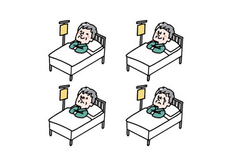 入院してベッドに寝ている高齢男性の表情差分セット