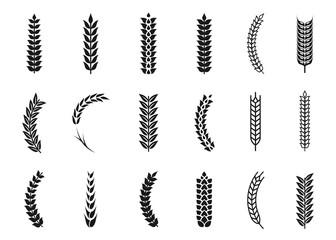 Set of wheat ears icons. Collection of oat and wheat grains