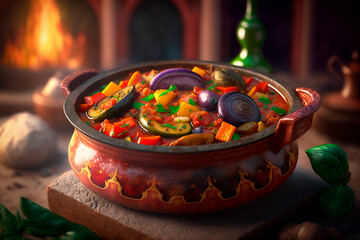 Earthenware Bowl Filled with Rustic Ratatouille