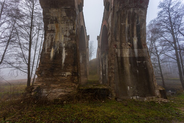 Old concrete railway bridge in Stanczyki, Mazury, Poland