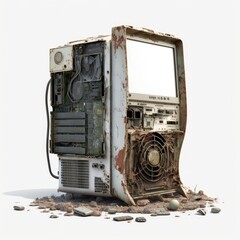 Rust ruined computer, old style, retro tech, post apocalypse object