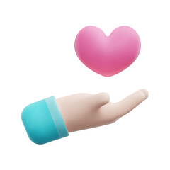 3d hand holding heart icon vector. Isolated on white background. 3d heart, love and valentine concept. Cartoon minimal style. 3d heart icon vector render illustration.