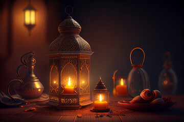 Ramadan concept background with candles. Generative AI