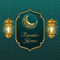 Gold ramadan kareem greeting card, social media post vector design
