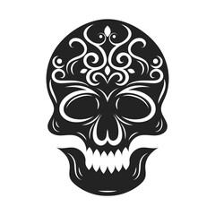Skull logo. Abstract black and white emblem. Vector illustration