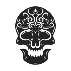 Skull logo. Abstract black and white emblem. Vector illustration