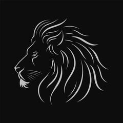 Lion head logo. Black and white icon. Vector illustration