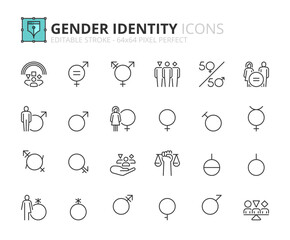 Simple set of outline icons about gender identity.