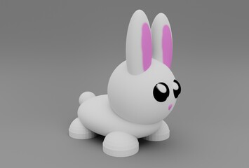 Cute easter Bunny minimal 3d illustration on white background.