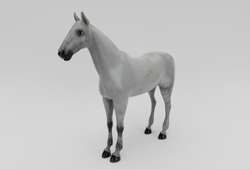 Obraz na płótnie Canvas grey horse 3d rendering minimal 3d illustration on white background.