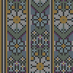 Vector seamless pattern with a floral pattern for cross-stitch, stylized daisies and cornflowers - 577660192