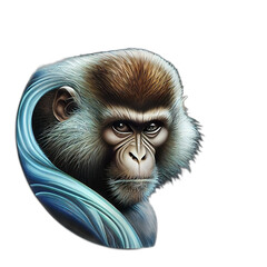 Colorful monkey ape artwork illustration t-shirt design, transparent background, by generative AI