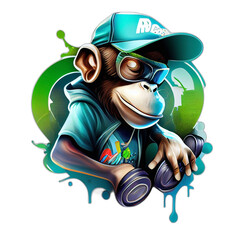 Colorful monkey ape artwork illustration t-shirt design, transparent background, by generative AI