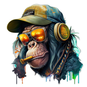 Colorful monkey ape artwork illustration t-shirt design, transparent background, by generative AI