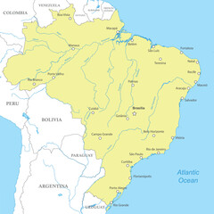 Naklejka na ściany i meble Political map of Brazil with national borders