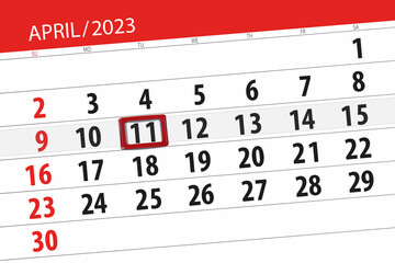 Calendar 2023, deadline, day, month, page, organizer, date, april, tuesday, number 11