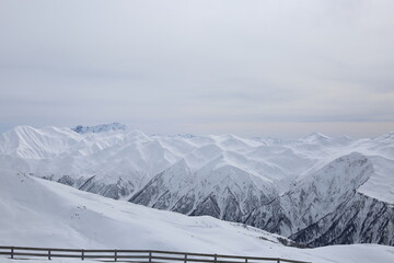 Beautiful snow mountains landscape. Winter ski resort.