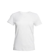 Stylish women's t-shirt isolated on white. Mockup for design