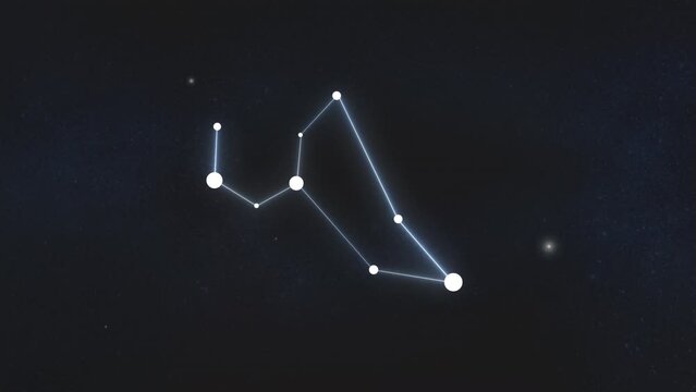 Leo zodiac constellation is formed from individual stars in night sky. Astronomy sign animation