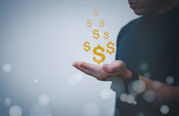 planning and strategy, stock, business growth, progress or success concept, businessman or trader showing growing virtual hologram stocks on mobile, invest in stock market trading or assets digital