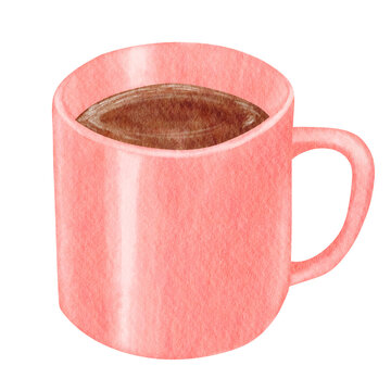 recommend clip art: A red mug with coffee drink watercolor illustration