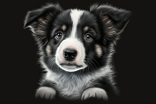 Border Collie beautiful Puppy Dog illustration portrait