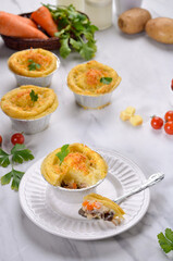Pastel Tutup (Shepherd's Pie) is Traditional British pie. It is made from mashed potato, minced beef, mushroom, spices and herbs.
