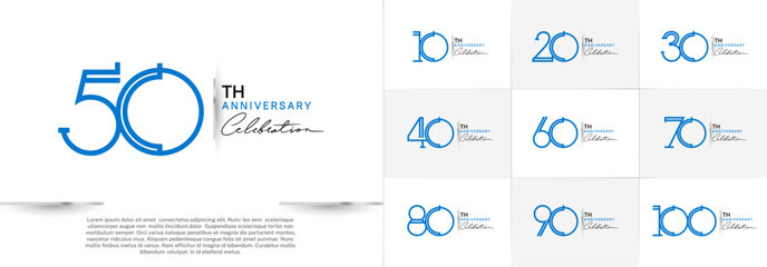 set of anniversary logotype blue color and black handwriting for special celebration event