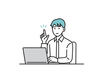 パソコンで仕事をする男性のイラストセット