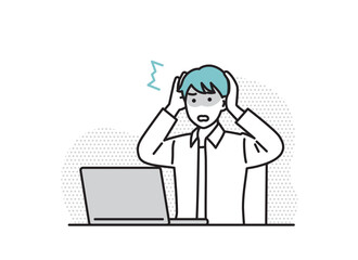 パソコンで仕事をする男性のイラストセット