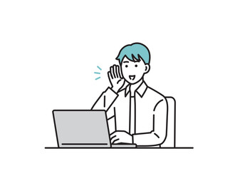 パソコンで仕事をする男性のイラストセット