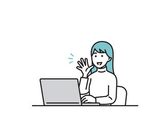パソコンで仕事をする女性のイラストセット