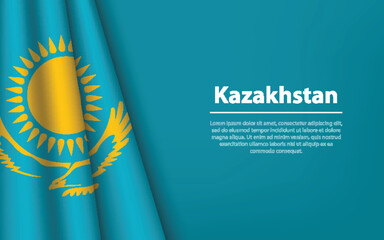 Wave flag of Kazakhstan with copyspace background.