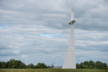 Cross in Lithuania. Landscape in Background. Kaltinenai