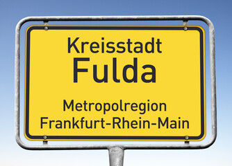 Ortswerbeschild Kreisstadt Fulda, Metropolregion, Frankfurt-Rhein-Main