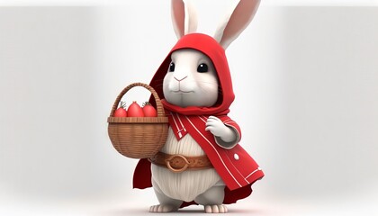 Fototapeta premium white cute bunny with easter eggs, Generative AI