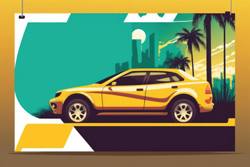 Car rental advertise poster banner illustration background. Generative ai.