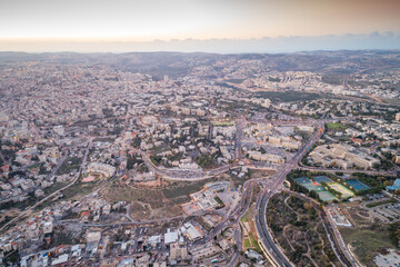 Jerusalem Old Town, Downtown. City of Israel. Bird's Eye View.