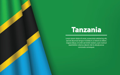 Wave flag of Tanzania with copyspace background. - obrazy, fototapety, plakaty