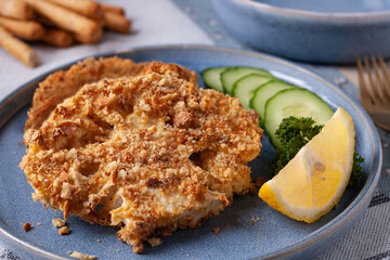 cauliflower steak in breadcrumbs, vegetarian food