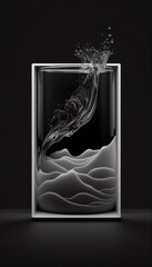 Ai generated. Black and white minimalist design. Glass of water splashing liquid.