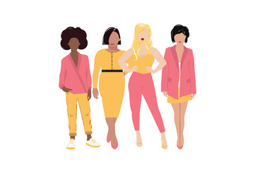 Obraz premium Vector flat body positive fashion women 