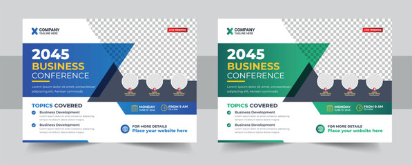 Corporate horizontal business conference flyer template, Annual corporate business workshop, meeting, training, business webinar flyer template