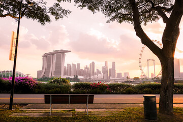  tourist attractions in the city park of Singapore, Asia business concept image, panoramic modern cityscape building in Singapore.