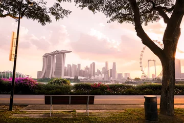 Photo sur Plexiglas Helix Bridge  tourist attractions in the city park of Singapore, Asia business concept image, panoramic modern cityscape building in Singapore.