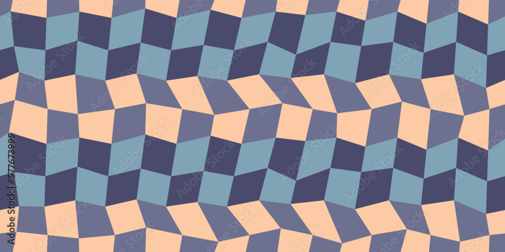 Poster Blue checkerboard pattern. Seamless vector pattern with chess irregular cells. Checkered curved racing flag. Print and interior decoration.