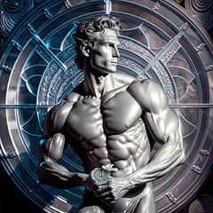 Une sculpture en marbre de personne grecque sto&iuml;que surr&eacute;aliste.