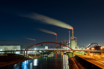 coal power plant at night