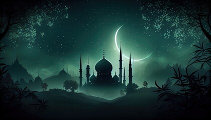 ramadan Kareem background illustration. Ramadan Kareem background with mosque. generative Ai